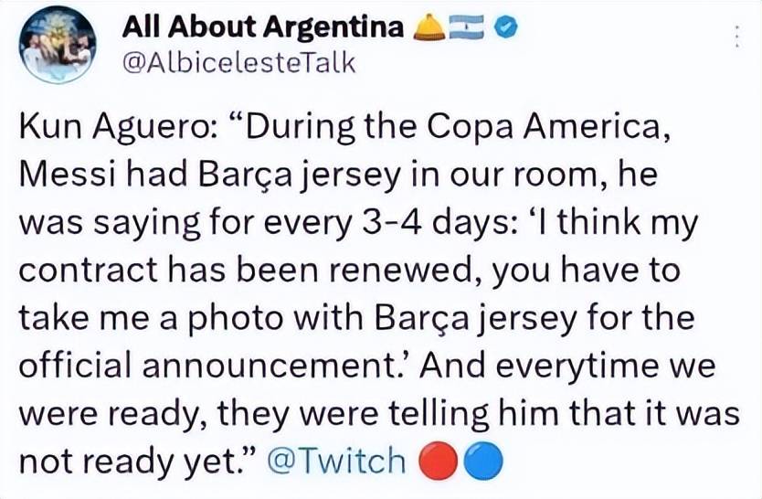 阿圭罗美洲杯爆料 梅西愿为巴萨续情 却遭欺骗离情